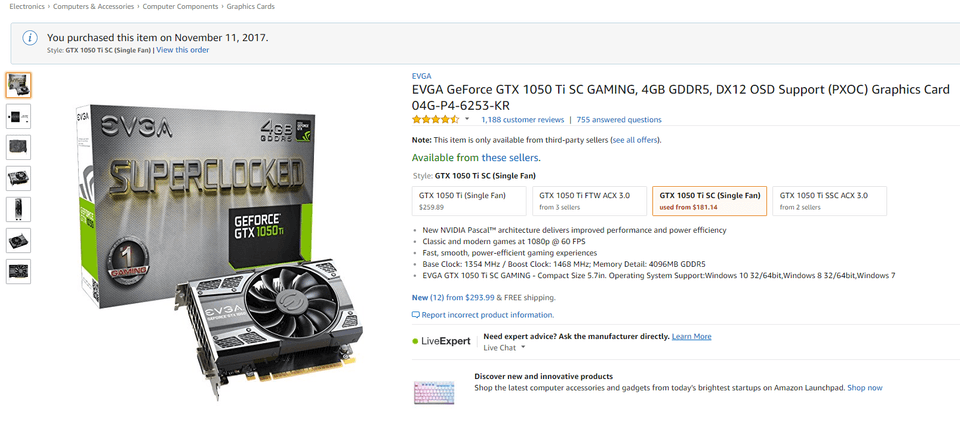 amazon gtx1050 page